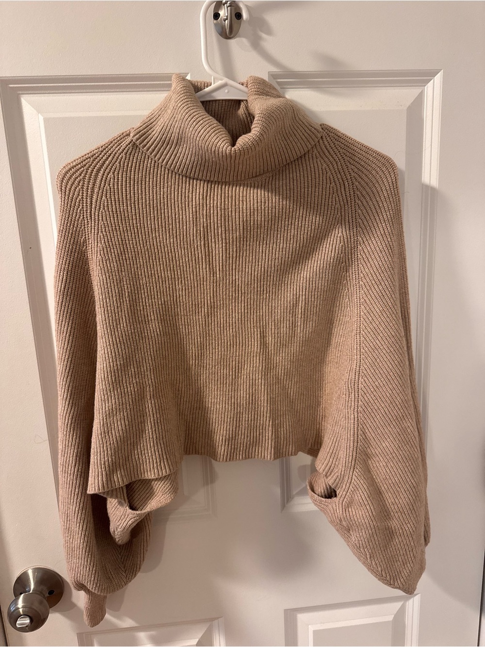Vici Beige Cropped Ribbed Turtleneck Sweater